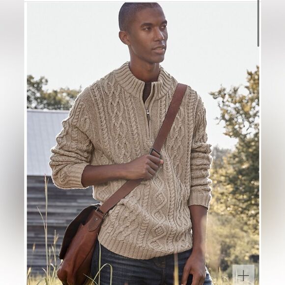 Garnet Hill chunky cable knit 1/4 zip size large - Picture 1 of 7